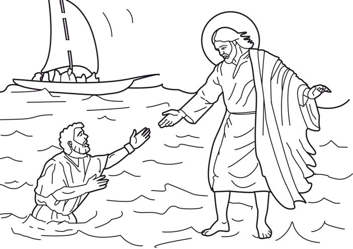 Gesù cammina sulle acque da colorare